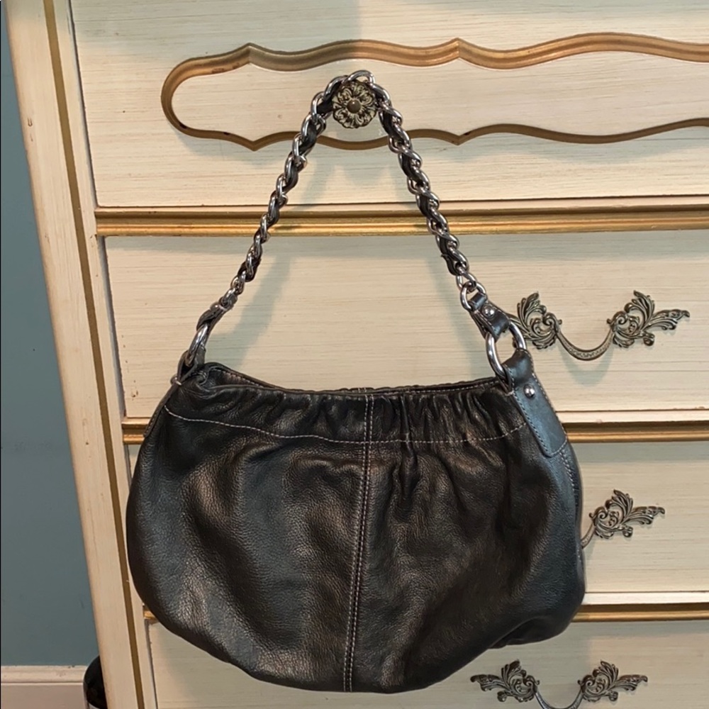 Talbots genuine leather gunmetal gray chain purse